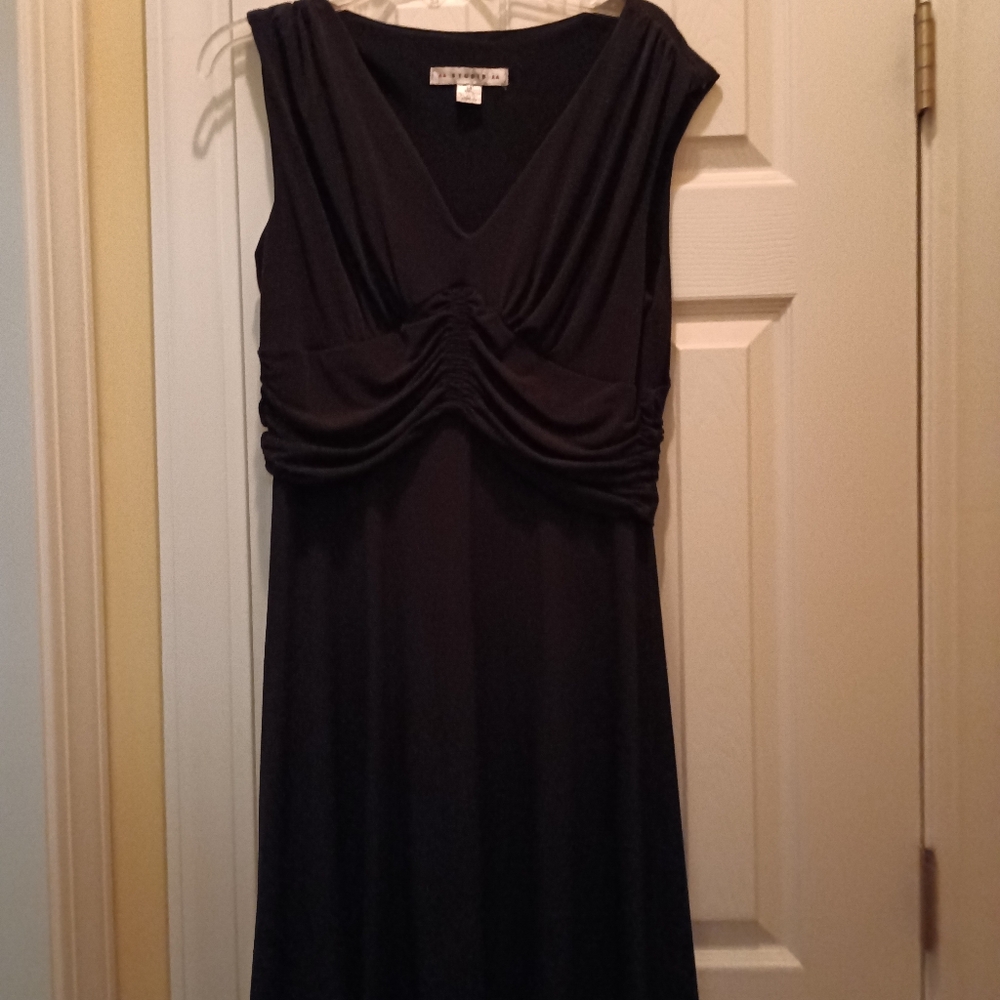 Aa Studio Black Ruched Maxi Dress V-Neck Sleeveless